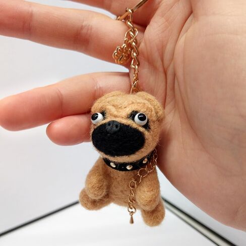 Handmade Pug Keychain for Dog Lovers - Ugly-Cute Wool Felt Car/Bag Charm, Gift for Women, Men, Dog Moms & Dads (Unique Dog Accessory) in Saudi Arabia