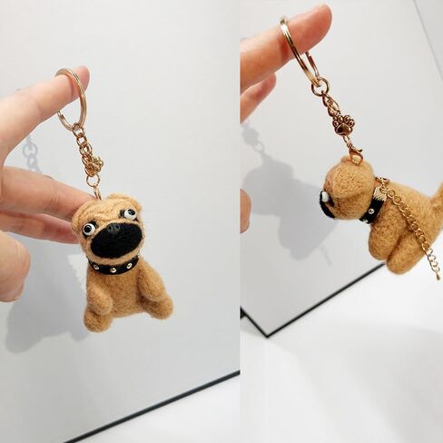 Handmade Pug Keychain for Dog Lovers - Ugly-Cute Wool Felt Car/Bag Charm, Gift for Women, Men, Dog Moms & Dads (Unique Dog Accessory) in Saudi Arabia