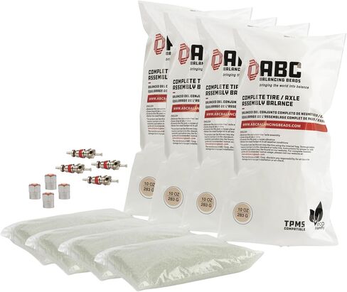 ABC Balancing Beads | Complete Tire, Wheel and Axle Assembly Balance for Off-Road Vehicles, Light/Medium Duty Truck Tires | DIY Kit with (4) 8oz Bags (32oz) Balancing Beads, (4) Valve Cores, (4) Caps in Saudi Arabia