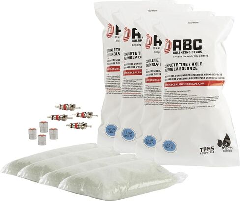 ABC Balancing Beads | Complete Tire, Wheel and Axle Assembly Balance for Off-Road Vehicles, Light/Medium Duty Truck Tires | DIY Kit with (4) 8oz Bags (32oz) Balancing Beads, (4) Valve Cores, (4) Caps in Saudi Arabia