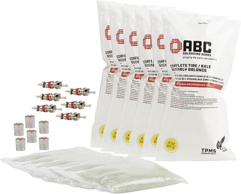 ABC Balancing Beads | Complete Tire, Wheel and Axle Assembly Balance for Off-Road Vehicles, Light/Medium Duty Truck Tires | DIY Kit with (4) 8oz Bags (32oz) Balancing Beads, (4) Valve Cores, (4) Caps in Saudi Arabia