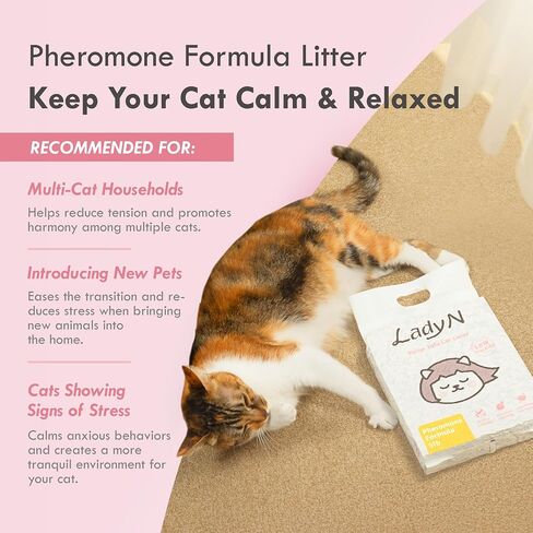 Lady N Cat جذب القمامة التوفو-تركيبة جاذبية طبيعية للتدريب على صندوق القمامة ، وتهدئة الفيرومون للمنازل متعددة القطط ، وشكل الحبل الصغير الحبيبي لصندوق التنظيف الذاتي ، 9 رطل in Kuwait
