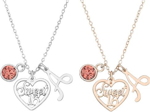 Infinity Collection - Sweet 16 Birthday Personalized Necklace with Letter & Birthstone Charm. Sweet 16 Jewelry Custom Necklace. 16th Birthday Gift for Girls. Stainless Steel Necklace for 16th Birthday in Saudi Arabia