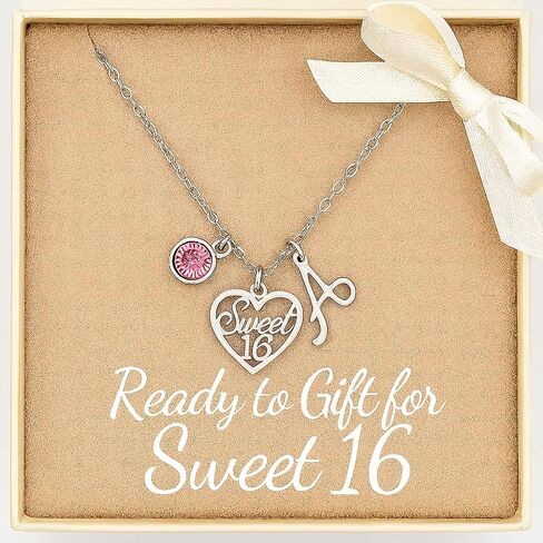 Infinity Collection - Sweet 16 Birthday Personalized Necklace with Letter & Birthstone Charm. Sweet 16 Jewelry Custom Necklace. 16th Birthday Gift for Girls. Stainless Steel Necklace for 16th Birthday in Saudi Arabia