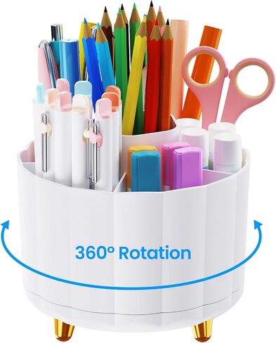 حامل القلم لمنظم المكتب Caddy 360 الدوار ، حامل قلم رصاص للمكتب ، المكتب ، الفصل والمنزل ، حاملي القلم الرصاص اللطيف مع 6 فتحات ، منظم القلم لسطح المكتب ، منظمي مساحة العمل ، أبيض in Saudi Arabia