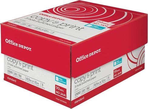 Office Depot® 3-Hole Bunked Multi-Use Paper و Paper Paper ، 3 Reams ، White ، Letter (8.5 "× 11") ، 1500 ورقة لكل حالة ، 20 رطلاً ، 92 سطوع in Kuwait