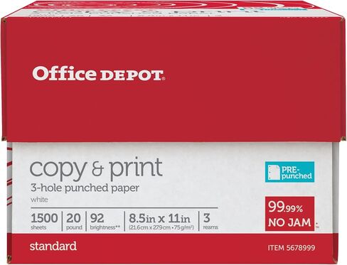 Office Depot® 3-Hole Bunked Multi-Use Paper و Paper Paper ، 3 Reams ، White ، Letter (8.5 "× 11") ، 1500 ورقة لكل حالة ، 20 رطلاً ، 92 سطوع in Kuwait