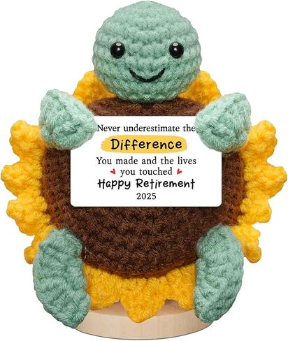 HEXMOZ Handmade Retired Turtle Sunflower Crochet - Retirement Gifts for Women Men 2025 - Retired Gift for Coworker Boss Employee Teacher Nurse - Farewell Coworker Leaving Party Turtle Decor in Kuwait