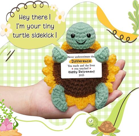 HEXMOZ Handmade Retired Turtle Sunflower Crochet - Retirement Gifts for Women Men 2025 - Retired Gift for Coworker Boss Employee Teacher Nurse - Farewell Coworker Leaving Party Turtle Decor in Kuwait