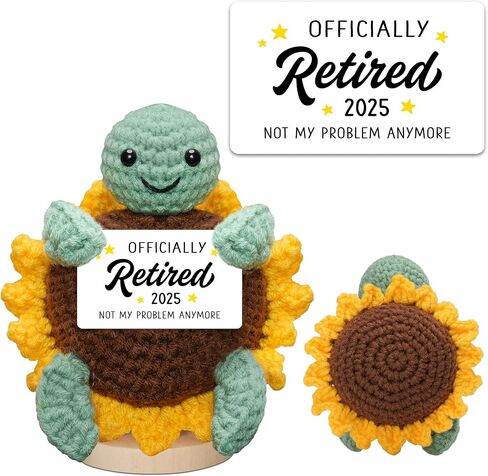 HEXMOZ Handmade Retired Turtle Sunflower Crochet - Retirement Gifts for Women Men 2025 - Retired Gift for Coworker Boss Employee Teacher Nurse - Farewell Coworker Leaving Party Turtle Decor in Kuwait