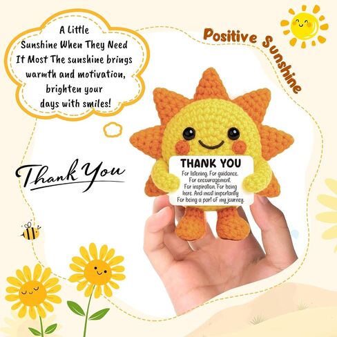 Mini Positive Crochet Sunshine Flowers Emotional Cheer Up Support Gift for Women Friends Coworkers Inspirational Stress Relief Gift Mental Health Positive Present for Birthday Christmas White Elephant in Saudi Arabia