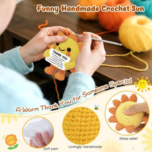 Mini Positive Crochet Sunshine Flowers Emotional Cheer Up Support Gift for Women Friends Coworkers Inspirational Stress Relief Gift Mental Health Positive Present for Birthday Christmas White Elephant in Saudi Arabia