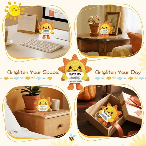 Mini Positive Crochet Sunshine Flowers Emotional Cheer Up Support Gift for Women Friends Coworkers Inspirational Stress Relief Gift Mental Health Positive Present for Birthday Christmas White Elephant in Saudi Arabia