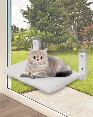 keny Cordless Cat Window Perch, Large Size Hammock with 4 Strong Suction Cups, Cat Hammock for Window with Two Fabrics Cover, Foldable Bed for Cats, Grey in Kuwait