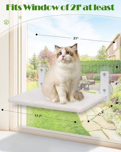 keny Cordless Cat Window Perch, Large Size Hammock with 4 Strong Suction Cups, Cat Hammock for Window with Two Fabrics Cover, Foldable Bed for Cats, Grey in Kuwait