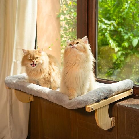 Oversized Cat Window Perch, 31.5 x 14.96 in, Cat Window Hammock with Plush Bolster for Large Felines and Multi Felines, Adjustable Cats Bed for Windowsill, Bedside, Cabinet & Drawer (Gray) in Saudi Arabia