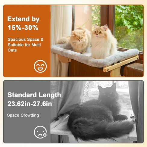 Oversized Cat Window Perch, 31.5 x 14.96 in, Cat Window Hammock with Plush Bolster for Large Felines and Multi Felines, Adjustable Cats Bed for Windowsill, Bedside, Cabinet & Drawer (Gray) in Saudi Arabia