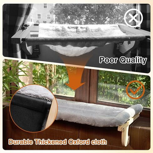 Oversized Cat Window Perch, 31.5 x 14.96 in, Cat Window Hammock with Plush Bolster for Large Felines and Multi Felines, Adjustable Cats Bed for Windowsill, Bedside, Cabinet & Drawer (Gray) in Saudi Arabia