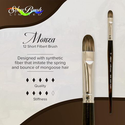 Silver Brush Limited 2632S-4 Monza Short Filbert Paintrush للزيت والأكريليك ودهانات الجسم الثقيلة ، الحجم 4 ، مقبض قصير in Kuwait