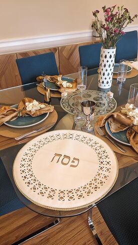 Modern Laser-Cut White Leather Matzah Cover with Gold Diamond Design - Perfect for Passover Seder" in Saudi Arabia