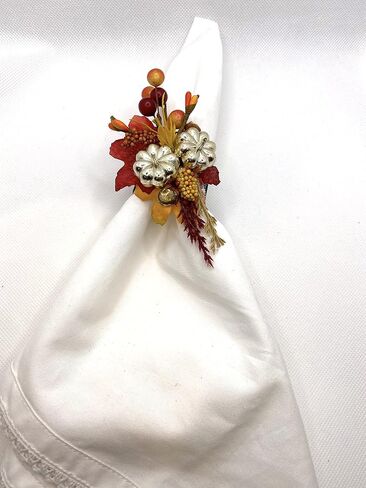 Fall Napkin Rings with Metallic Gold Pumpkin; Fall Branches and Leaves Set of 6 in Saudi Arabia