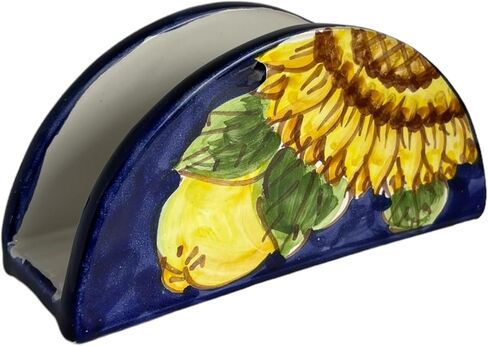 Handmade Italian Ceramic Napkin Holder - Lemon Design - Decorative Kitchen & Dining Table Accessory - Rustic Tuscan Style - Unique Gift From Italy - Sunflower Pottery in Saudi Arabia