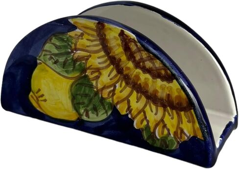 Handmade Italian Ceramic Napkin Holder - Lemon Design - Decorative Kitchen & Dining Table Accessory - Rustic Tuscan Style - Unique Gift From Italy - Sunflower Pottery in Saudi Arabia