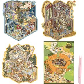 FUKEFUZ 3D Sticker Scene, Large Sticker Therapy for Adults, 4 Sets Halloween Fun Stickers with Tweezer, Reusable Cute Miniature Cartoon DIY Stickers for Christmas Party Gift 7.9 * 10.3in in Saudi Arabia