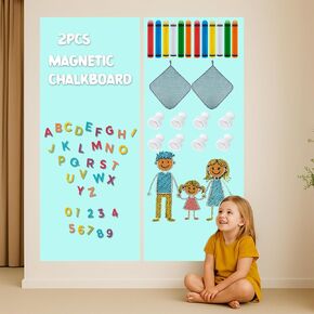 Magnetic Chalkboard Wall Decal for Kids,Upgraded Thickened Magnetic Chalkboard for Wall,Suitable for Home Decoration Wallpaper and Children's Game Room,School, Home Decor (Blue-2Pcs, 16x40 Inch) in Saudi Arabia