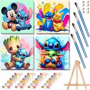 4 Ps Paint by Numbers for Kids with Framed Canvas,Cartoon Paint by Numbers for Kids Ages 8-12 with Wooden Easel,Easy Acrylic Painting Kits for Home Wall Decor 8X8 Inch in Saudi Arabia