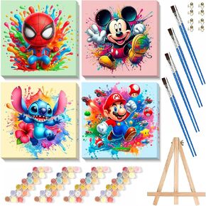 Fuinkqe 4 Packs Cartoon Paint by Numbers Kits for Kids Framed,Paint by Numbers for Girls Ages 8-12 with Framed Canvas and Wooden Easel,Paint by Numbers for Kids with Nice Boxs for Gifts 8X8 Inch in Saudi Arabia