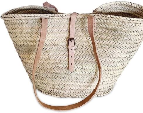 FRENCH BASKET straw bag with leather handles, beach bag, straw bag, market basket, summer bag, crossbody bag, straw basket with handles for women in Saudi Arabia