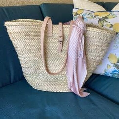 FRENCH BASKET straw bag with leather handles, beach bag, straw bag, market basket, summer bag, crossbody bag, straw basket with handles for women in Saudi Arabia