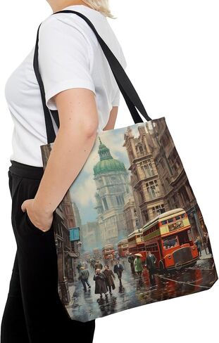 Metropolitan Chic Tote Bag | Retro Vintage Charming Motif Stylish Fashionable Vivid and Bold Street Scene | Spacious and Durable Carryall Large in Saudi Arabia