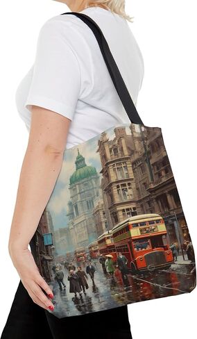 Metropolitan Chic Tote Bag | Retro Vintage Charming Motif Stylish Fashionable Vivid and Bold Street Scene | Spacious and Durable Carryall Large in Saudi Arabia