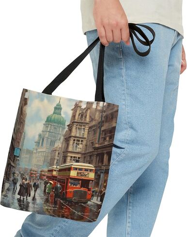 Metropolitan Chic Tote Bag | Retro Vintage Charming Motif Stylish Fashionable Vivid and Bold Street Scene | Spacious and Durable Carryall Large in Saudi Arabia