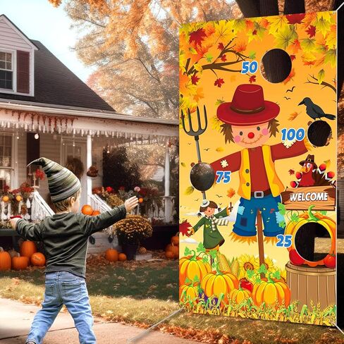 Fall Festival Games, Thanksgiving Games, Fall Decorations Outdoor Pumpkin Bean Bag Toss, Scarecrow Turkey Bean Bag Toss Games Banner with 4 Bean Bags, Fall Thanksgiving Bean Bag Toss in Kuwait