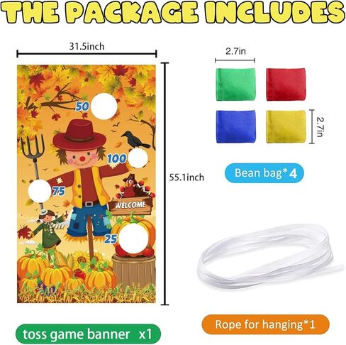 Fall Festival Games, Thanksgiving Games, Fall Decorations Outdoor Pumpkin Bean Bag Toss, Scarecrow Turkey Bean Bag Toss Games Banner with 4 Bean Bags, Fall Thanksgiving Bean Bag Toss in Kuwait