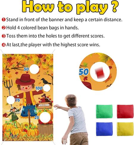 Fall Festival Games, Thanksgiving Games, Fall Decorations Outdoor Pumpkin Bean Bag Toss, Scarecrow Turkey Bean Bag Toss Games Banner with 4 Bean Bags, Fall Thanksgiving Bean Bag Toss in Kuwait