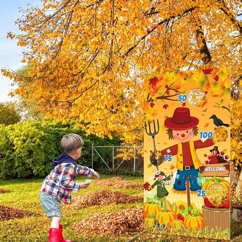 Fall Festival Games, Thanksgiving Games, Fall Decorations Outdoor Pumpkin Bean Bag Toss, Scarecrow Turkey Bean Bag Toss Games Banner with 4 Bean Bags, Fall Thanksgiving Bean Bag Toss in Kuwait