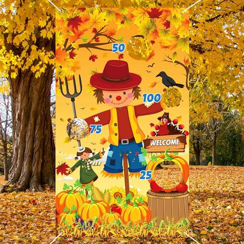 Fall Festival Games, Thanksgiving Games, Fall Decorations Outdoor Pumpkin Bean Bag Toss, Scarecrow Turkey Bean Bag Toss Games Banner with 4 Bean Bags, Fall Thanksgiving Bean Bag Toss in Kuwait
