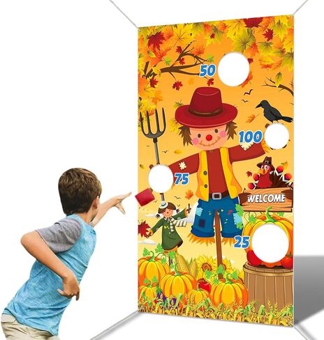 Fall Festival Games, Thanksgiving Games, Fall Decorations Outdoor Pumpkin Bean Bag Toss, Scarecrow Turkey Bean Bag Toss Games Banner with 4 Bean Bags, Fall Thanksgiving Bean Bag Toss in Kuwait