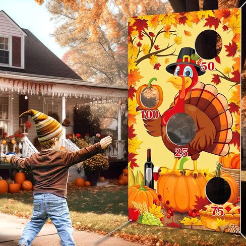 Fall Festival Games, Thanksgiving Games, Fall Decorations Outdoor Pumpkin Bean Bag Toss, Scarecrow Turkey Bean Bag Toss Games Banner with 4 Bean Bags, Fall Thanksgiving Bean Bag Toss in Kuwait