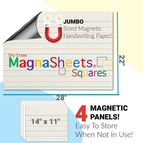 Magnasheet Squares Jumbo 4 Panel Magnetic Dry Erase Paper Laper Laper for Aduilders Froomsoards | 28x22 بوصة | 100 ٪ محو كامل! لا تلطيخ! | يجب أن يكون الإمدادات in Saudi Arabia