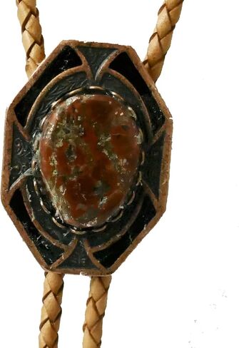 TIE Bolo: Ovalcabochon مع بقع النحاس في شريحة النحاس والأسود مع الحبال الجلدية تان ونصائح دوامة النحاس. in Saudi Arabia