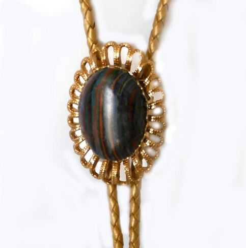 Gold-Plated Wire Bolo Tie Slide Is Set with A Piece of Rainbow Calcite with Gold Metallic Leather Cord and Gold-Tone Tips in Saudi Arabia