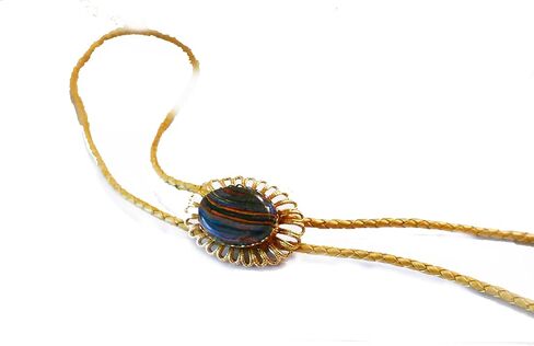 Gold-Plated Wire Bolo Tie Slide Is Set with A Piece of Rainbow Calcite with Gold Metallic Leather Cord and Gold-Tone Tips in Saudi Arabia