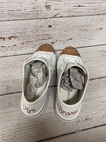 Wedding Canvas Tennis Shoes for Bride Reception Sneakers Custom Personalized White Canvas Sneakers Bridal Shower Gifts in Saudi Arabia