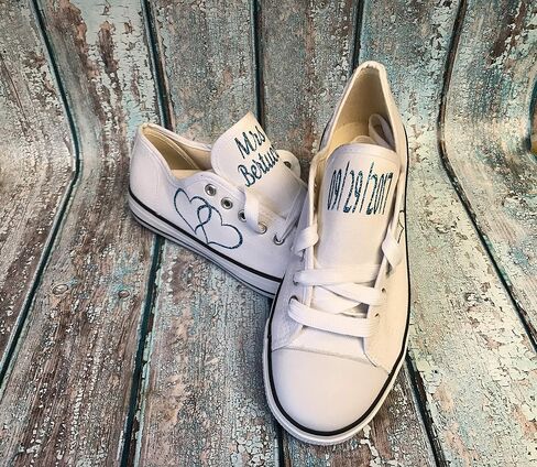 Wedding Canvas Tennis Shoes for Bride Reception Sneakers Custom Personalized White Canvas Sneakers Bridal Shower Gifts in Saudi Arabia