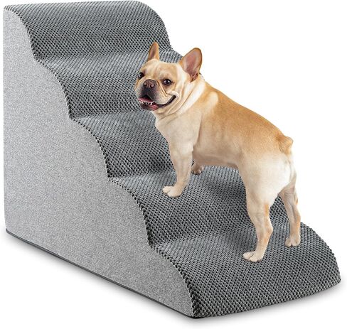 5-Step Dog Stairs, 22.6" High Foam Pet Ramp for Small Dogs & Cats – Durable Waterproof Washable Cover, Non-Slip Base, Stable Indoor Ladder for High Beds and Couch (Grey) in Saudi Arabia